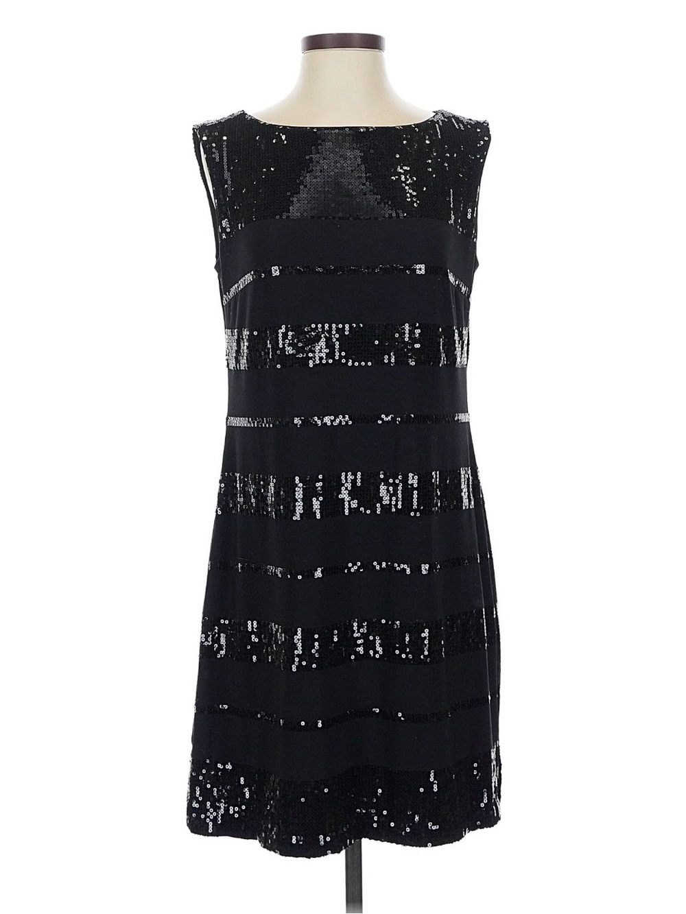 White House Black Market Black Sequin Striped Midi Dress Size Small EUC